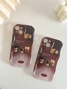 可爱卡通手工小熊配饰新款奶油质感波浪边打孔防摔时尚手链手机壳，兼容 17/17 Pro/17 Pro Max/15，苹果彩色保护壳，兼容 XR/7/8，适用于15 Pro Max，苹果13手机壳，苹果14手机壳，苹果11软壳，P12防摔，XS直边彩色TPU防摔软壳手机壳 - 彩色 - 查看 30