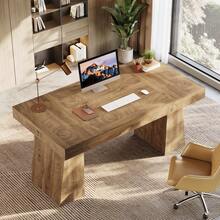 Tribesigns 55-Inch Executive Office Desk, Wooden Computer Desk With Double Pedestal, Modern Simple Writing Studying Table For Home Office - Light Brown - View 4