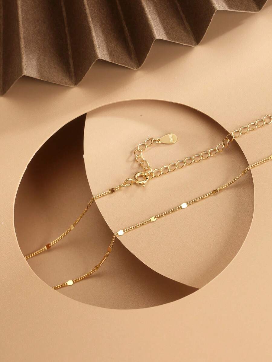 1pc S925 Sterling Silver Minimalist Solid Chain Necklace, Fashion Dainty Layering Choker Necklace, Versatile Jewelry Gift For Women, Girlfriend, Mother, Friend, Couple, Daily Wear