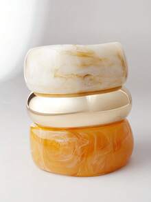 3pcs Set Exaggerated Asymmetrical Resin Semi-Transparent Bracelet For Women, Unique & Versatile - Multicolor - View 9
