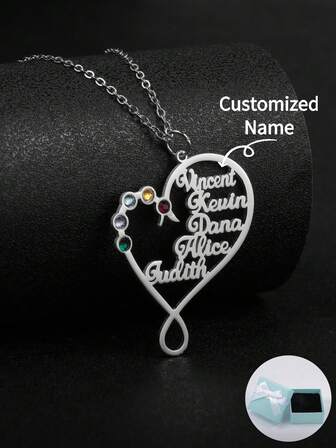 Collar personalizado con corazón, piedra natal y múltiples nombres, regalo para el Día de la Madre, San Valentín, cumpleaños, aniversario, amigos, graduación, Navidad, regalo familiar premium