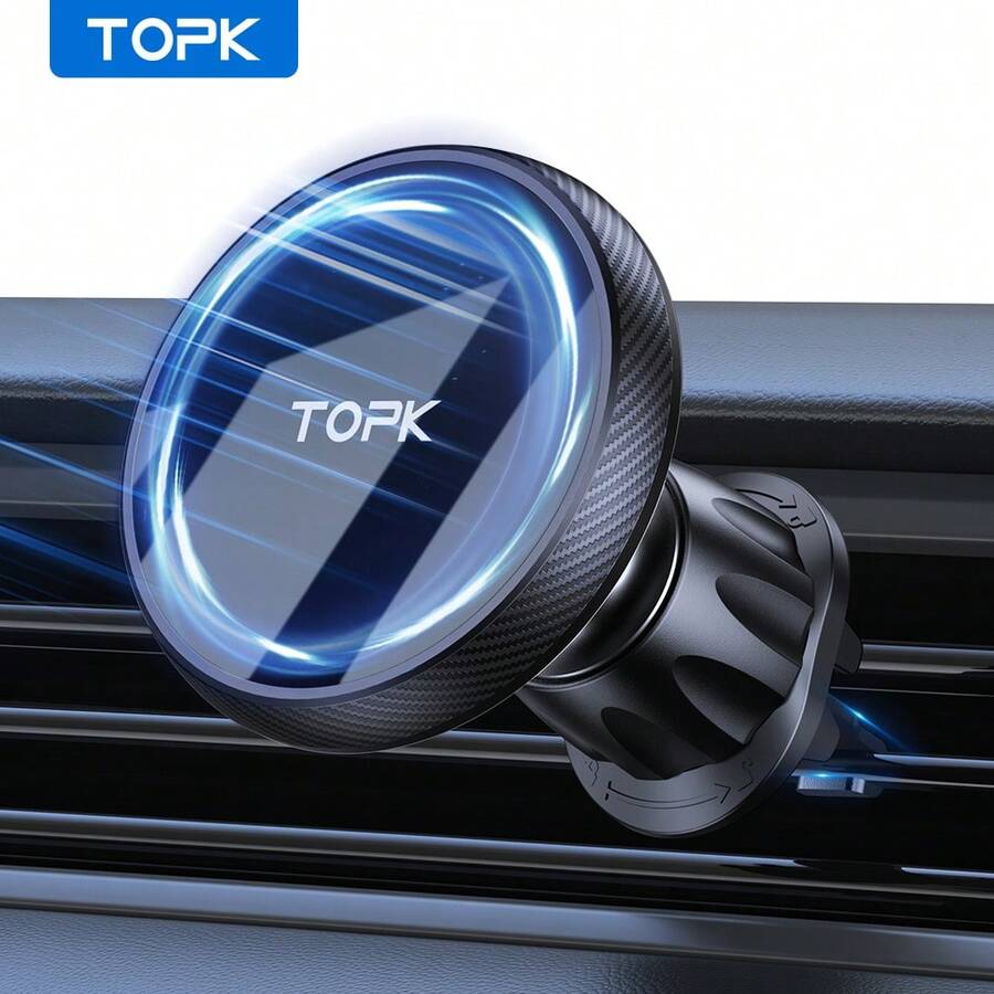 TOPK Magnetic Car Mount, Magnetic Phone Holder For Car With Powerful Magnetism, Upgraded Metal Hook Vent Clip, Single-Hand Operation, Compatible With IPhone 15 14 13 12 Pro Max Plus.