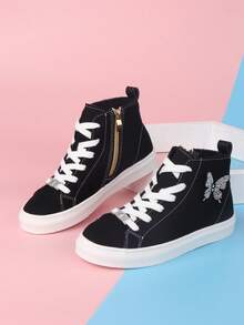 1 Pair High-Top Sports Boots With Shoelaces, Zipper And Comfortable Lining - Black - View 5
