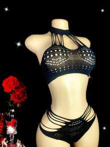 2 Conjuntos de Lencería Sexy, Sujetador y Pantie de Malla Semitransparente y Calado para Mujer, Lencería para Discoteca