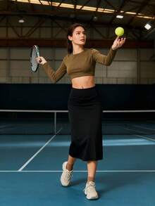 女士运动裙裤，带口袋，网球高尔夫瑜伽七分运动裤，适合健身、训练、跑步和户外运动