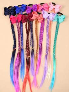 5pcs/Set Colorful Braided Hair Extensions Hair Ties With Bows, Multi - Color Synthetic Hairpieces Hair Accessories For Girls, Cute Hair Bows With Braids For Party, Cosplay, Daily Dress Up - Multicolor - View 2