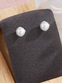 1 cặp/2 chiếc Bông tai ngọc trai giả phong cách retro nhỏ nhắn, thơm ngát, kiểu dáng tròn, trang sức thép không gỉ dành cho nữ - Bạc - Xem 4