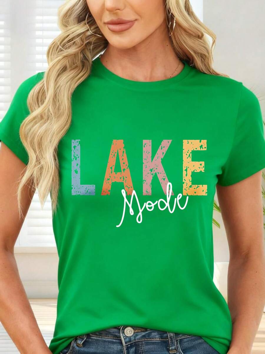 Lake Mode Print T-Shirt In Multicolor Colors For Lake Holidays - Green - View 1
