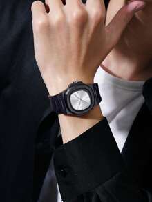 TOMI 礼盒套装，优雅简约商务男士腕表，哑光油塑表带条纹表盘石英表，时尚男士腕表套装，适合日常生活、节日送礼、父亲节、圣诞节等场合。 - 黑色 - 查看 5