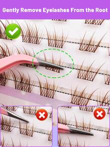 100片免胶簇状假睫毛，3种棕色混合款式，蓬松D卷长度11-13毫米；包含20片免胶下睫毛，蓬松单片自粘睫毛，DIY睫毛嫁接，预粘簇状睫毛，自然纤长D卷睫毛，无需胶水，无需卸妆，附赠镊子和睫毛夹。 - 棕色 - 查看 9
