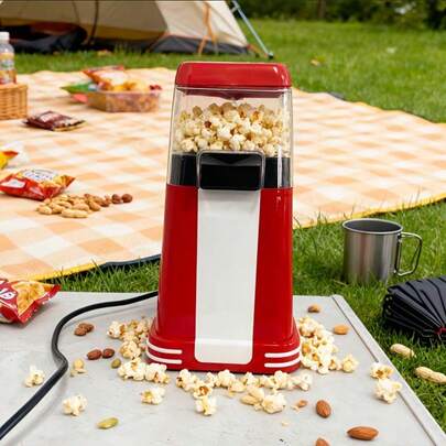HONGMEI 1 pièce Machine à pop-corn électrique à air chaud 1200W avec tasse de mesure et plateau de fonte de beurre, taux d'éclatement élevé, fait du pop-corn sain sans huile en 3 minutes, convient pour les soirées cinéma à la maison