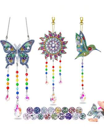 1 set, Juego de móvil de viento con pintura de luna y sol DIY, decoración colgante de pared para dormitorio, regalo hecho a mano, paquete de materiales para autoensamblaje, regalo para mujeres, mamá, flores, estambres, decoración de habitación, decoración de dormitorio, plantas