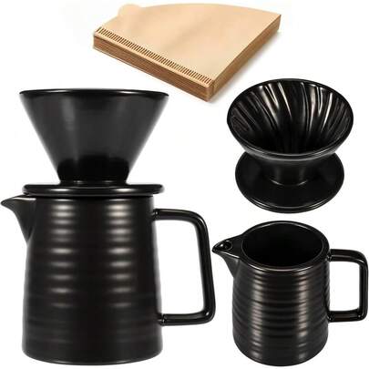 Pour Over Coffee Maker, 17oz Pour Over Coffee Dripper Ceramic Retain Heat With 50PCS Paper Coffee Filter For Father's Day Christmas, Reusable Drip Coffee Maker For Café Restaurant Home Camping