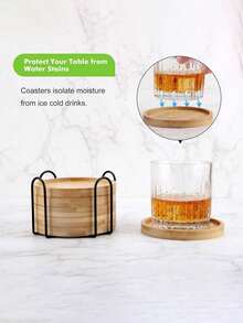 6pcs Bamboo Coaster Set With Holder - Natural Wooden Coasters, Protect Tabletop From Water Stains And High Temperature, Ideal For Home/Bar/Kitchen Decor - Multicolor - View 8
