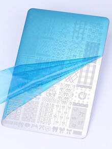 1pc Geometric Line Grid Nail Art Stamping Plate, Elegant Bow & Cherry Pattern Steel Nail Art Template, DIY Printing Nail Art Tool Accessory, Nail Art Supplies - Silver - View 7