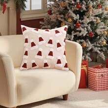 Fundas de cojín con diseño de gorro/árbol navideño: Fundas suaves y creativas para decorar fiestas navideñas en casa durante el invierno. - Burdeos - Ver 2