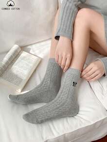 1/3/5双装女士休闲透气棉袜，蝴蝶结设计，柔软舒适，适合日常、居家、办公、学校、运动穿着。 - 彩色 - 查看 2