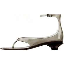 Agodor Jelly Thong Heeled Sandals For Women,Clear Flip Flop Low Kitten Heels For Women Square Open Toe Strappy Summer Casual Beach Adjustable Buckle Dress SandalsChristmas - 黑色 - 查看 3