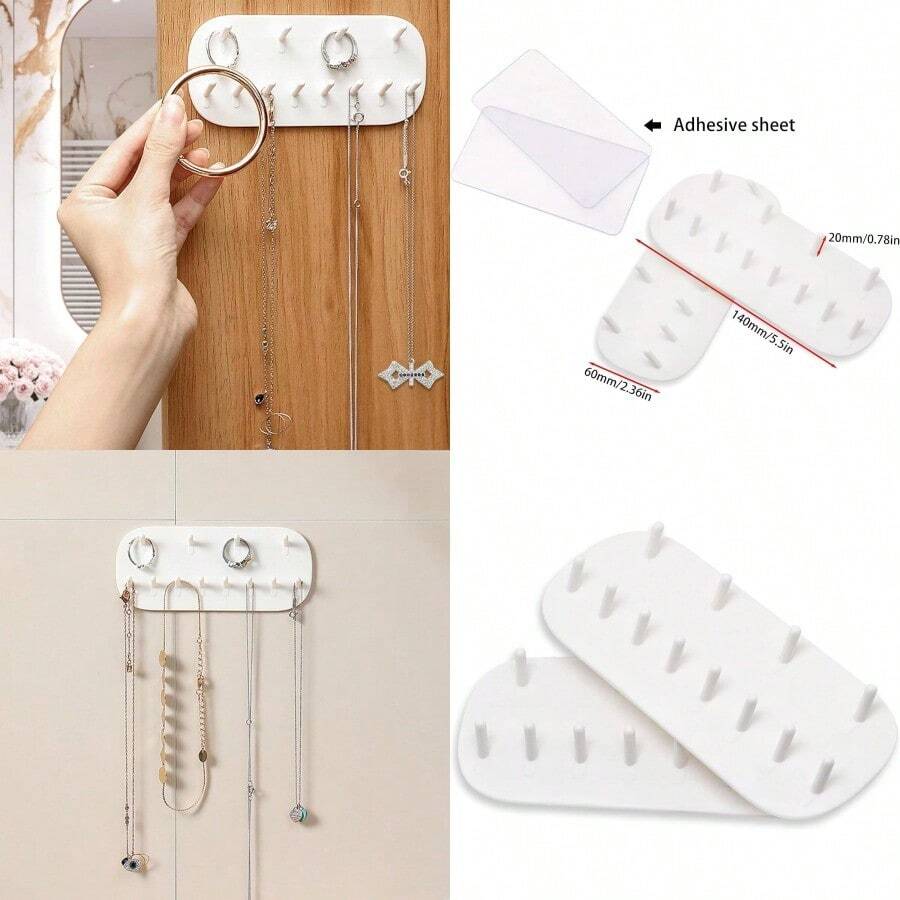 NewOrganizador de Joyas Paquete de 2 Soportes pared para Collar Soporte para Collar Colgante con 12 ganchos para Collares pulsera anillo Organizador de Joyería para mujeres y niñas Blanco - blanco - Ver 1