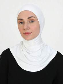 1pc Women's Fashionable Abaya Accessories Solid Color Chin Covering Elastic Headscarf With Hat And Neck Warmer Headband Soft Hijab Under Cap Women Veil Hair Accessories Personalized Gifts Hair Ties - 白色 2 - 查看 1