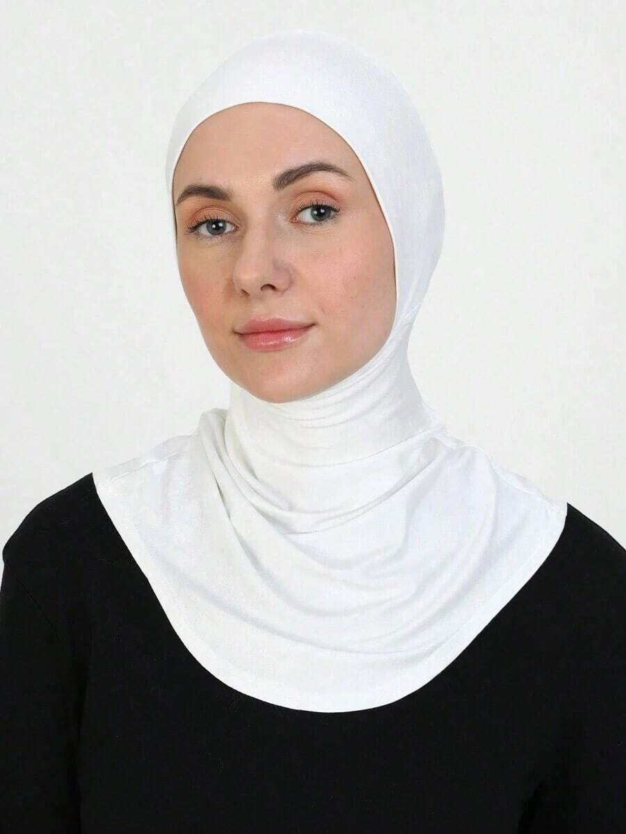 1pc Women's Fashionable Abaya Accessories Solid Color Chin Covering Elastic Headscarf With Hat And Neck Warmer Headband Soft Hijab Under Cap Women Veil Hair Accessories Personalized Gifts Hair Ties - 白色 2 - 查看 1