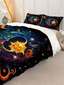 3pcs Celestial Sun Moon Duvet Cover Bedding Set,Mystical Cosmic Bed Comforter Set,With 1 Duvet Cover And 2 Pillowcases, King-Size Bedspread, Bed Sheet, Soft Skin-Friendly Polyester, Machine Washable, Dry Clean. It Is Suitable For Home And Bedroom Decoration,Room Decor, Bedroom Decor,Room Decoration Stuff,Queen Comforter Set,It Is A Good Birthday Gift. - 彩色 - 查看 6