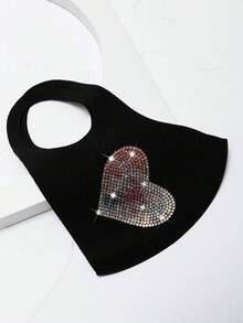 1pc Kids Luxury Letter Christmas Hat Heart Rhinestone Decor Mask, Creative Personalized Mask For Birthday Party, Elegant Stretchy Mask For Boys & Girls, Christmas Decoration, New Year Gift For Girls - Black - View 9