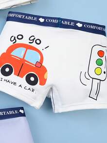 4pcs/Pack Boys' Comfortable Breathable Cartoon Car & Truck Print Briefs, Kids Underwear