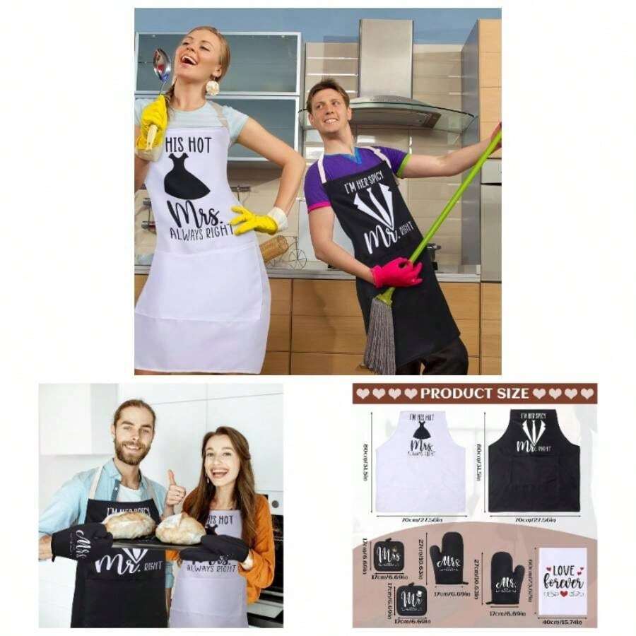 - Delantales de Navidad para parejas, regalo de despedida de soltera, toalla para horno, manopla, cocina, para boda, negro rojo, as shown in picture - Estilo clásico - Ver 1