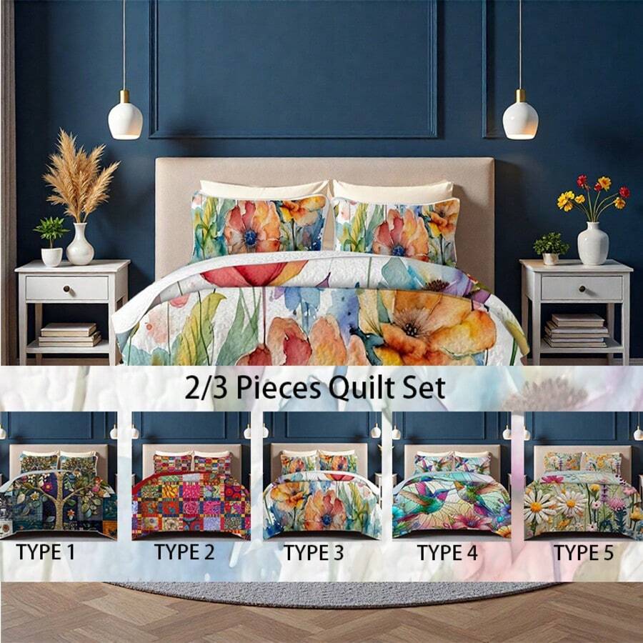 3 Pieces Full/Queen/King Size Quilt Set, Machine Washable, Lightweight Bedding Coverlet, Brushed Microfiber Quilt Cover, Warm Quilted Blanket Bedding Sets With Pillow Shams, Modern Style Thin Comforter, 2 Pieces Twin Quilt Set - 黃色 - 查看 1