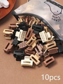 10/20/30pcs Small Cute Square Hair Clips 2.5cm, Brown Cartoon Mini Hair Clips For Daily Hairstyle, Hair Accessories Elegant Claw Clip Summer Outfits - Multicolor - View 7