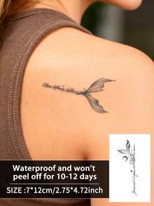 1 pieza Tatuaje temporal realista, diseño de sirena y pez dorado semi-permanente, resistente al agua y al sudor, dura 1-2 semanas, efecto de jugo de hierbas naturales, no reflectante, unisex, aplicable a brazos, pecho, piernas, abdomen, cintura, dedos, cuello, espalda, arte corporal moderno