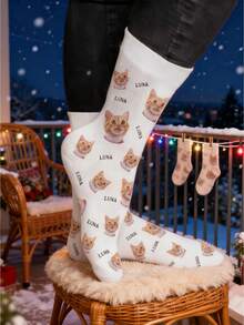 1 Pair Customized Christmas Socks - Can Print Your Own Images And Text, Vibrant Christmas Themed, Suitable For Casual Wear And Ideal Holiday Gift - Multicolor - View 5