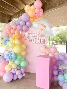 139pcs Ice Cream & Candy Birthday Theme Balloon Arch Set, Includes Ice Cream Cups, Rainbow Ice Cream Balloons, Macaron Pink/Purple/Blue/Yellow/Green Latex Balloons For Birthday Party, Summer Party Decor, Ice Cream Party Decor, Macaron Birthday Theme, Cute Balloon Decor, Dessert Birthday Party Balloon Decor, Anniversary, Princess Birthday, Girls Birthday Balloon Decor - Multicolor - View 5