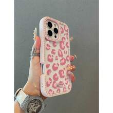 Pink Leopard Pattern Transparent Fashion Double-Sided Diamond For IPhone 17 Air 16 15 14 13 12 Pro Max/17 16 15 14 Plus 13 12pro 11 Mobile Phone Case Large Hole TPU Solid Soft Edge Hard Back Plate Multiple Protection Fashion Design High Quality - 黑色 - 查看 1