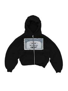 Mens Vintage American Style Black Zip Up Hoodies Distressed Creativity Pattern Print Hoodies Winter Essentials Street Style Casual Hoodies With Pockets - màu đen - Xem 1