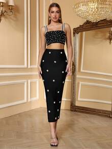 Vestido de mujer Love Aing, sexy, elegante y glamoroso, hecho a mano con cuentas para fiestas, vestido de lujo de dos piezas con escote palabra de honor y perlas brillantes, vestido de cóctel elegante, vestido de fiesta de graduación semi-formal, vestido para invitada de boda. Adecuado para fiestas, banquetes, Año Nuevo, citas, despedidas de soltero/soltera, reuniones, bailes de graduación, ceremonias de graduación, temporada de bodas, vuelta al cole, fiestas de cumpleaños, Nochevieja y vestidos de noche formales. - Negro - Ver 13