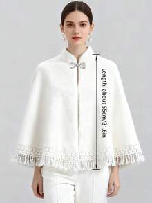 1 قطعة شال عروس جديد من الفرو الاصطناعي، كارديجان قصير أبيض الشراشيب، معطف صيني أنيق دافئ للموسم الخريفي/الشتوي للمرأة البدينة