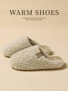 Chinelos Internos Macios e Confortáveis, Femininos, Material de Lã Macio, Sola Silenciosa, Estilo Sazonal Adequado para Homens e Mulheres