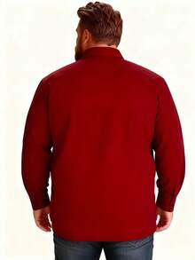 加大码男士长袖休闲衬衫，酒红色衬衫上衣，宽松多色长袖衬衫 - 酒紅色 - 查看 5