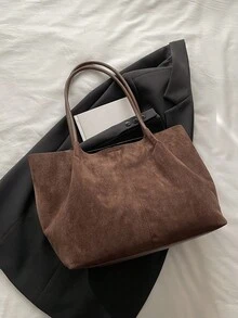 Autumn/Winter New Suede Tote Bag, Large Capacity Commuter Bag, Casual Minimalist Versatile Ins Style Shoulder Bag For Women - Multicolor - View 8
