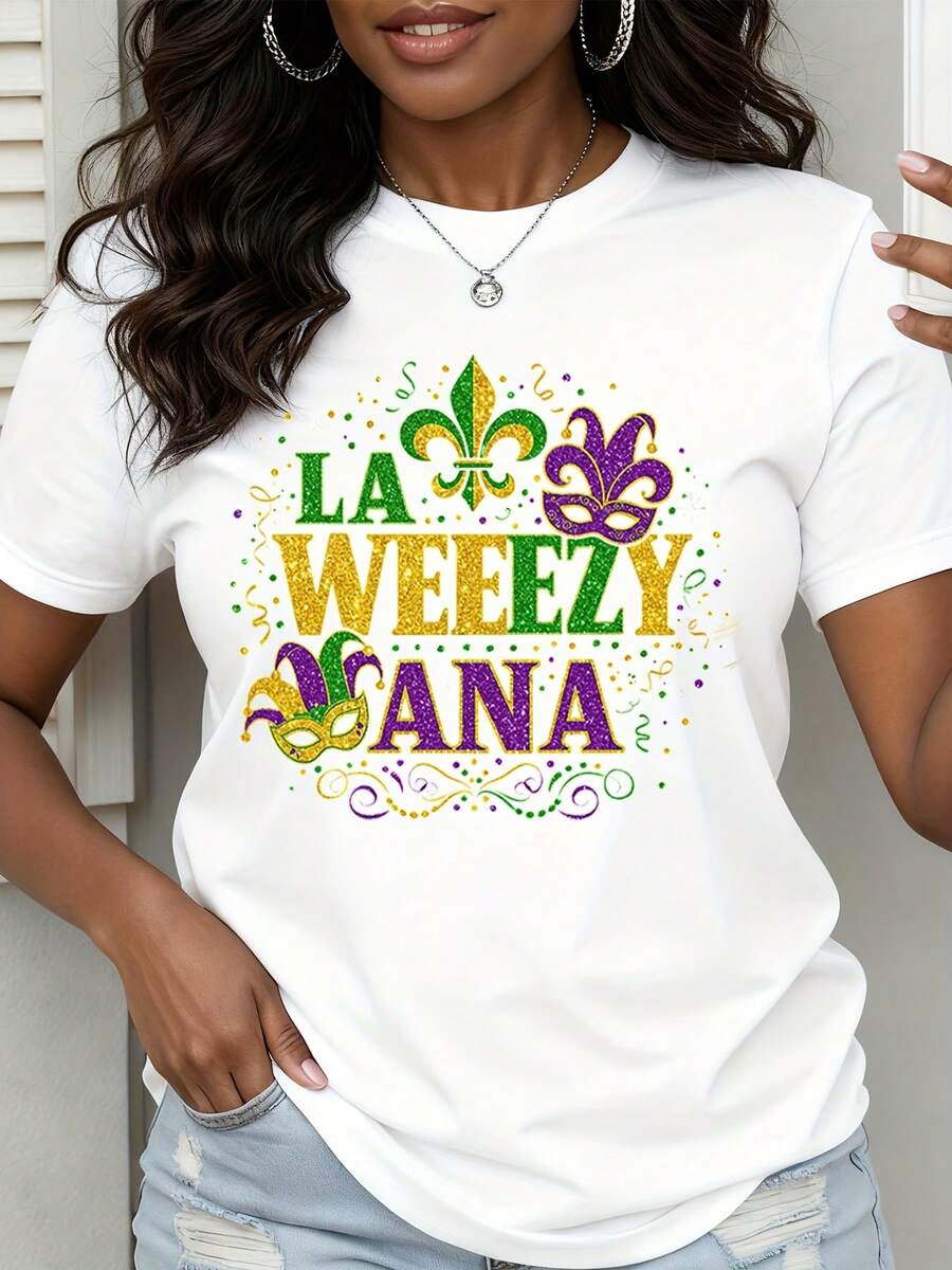 Laissez Les Bon Temps Rouler Mardi Gras T Shirt La Weezy Ana Festive Party Costume Tee For Women Mardi Gras Celebration Gift - trắng - Xem 1