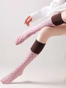 1双女士过膝袜，韩版波点撞色护腿袜，甜美百搭的罗纹过膝袜，复古学院风，撞色过膝袜，秋冬季 - 彩色 - 查看 12