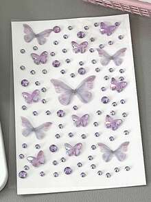 8 Styles Wholesale Cute Mini Butterfly, Heart, Star Shaped Rhinestone Stickers, Suitable For Decorating Scrapbooks, Notebooks, Phone Cases, Face, Strong Adhesiveness, Pink & Blue Color Scheme - Multicolor - View 13