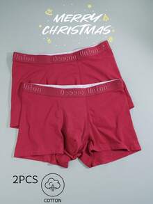 2条/套 弹力棉加大码修身男士平角内裤 - 紅色 - 查看 2
