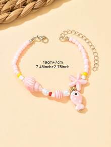 1pc Boho Y2K Dopamine Faux Pearl Glass Beaded Bracelet With Ceramic Seashell, Starfish, Fish Pendants, Suitable For Birthday, Holiday Gifts For Women - Ideal For Daily, Vacation, Swimming, Party Wear - Pink - View 3