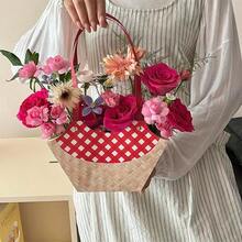1个 - 仿柳条外观纸质花束盒 - 仿柳条盖和柳条提手 - 优雅便携的DIY礼品包装篮，适用于婚礼、生日、花艺布置 - 彩色 - 查看 7