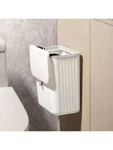 1pc Plastic Wall-Mounted Trash Can, Space-Saving Square Design, 2-In-1 Bathroom Garbage Can With Lid And Toilet Paper Storage, No Electricity Required, Easy Installation - Multicolor - View 4