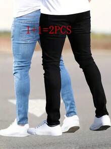 2 Stücke/Set Herren Lässig Elastische Skinny Jeans, Ganzjährig - Verschiedenfarbig - Übersicht 2