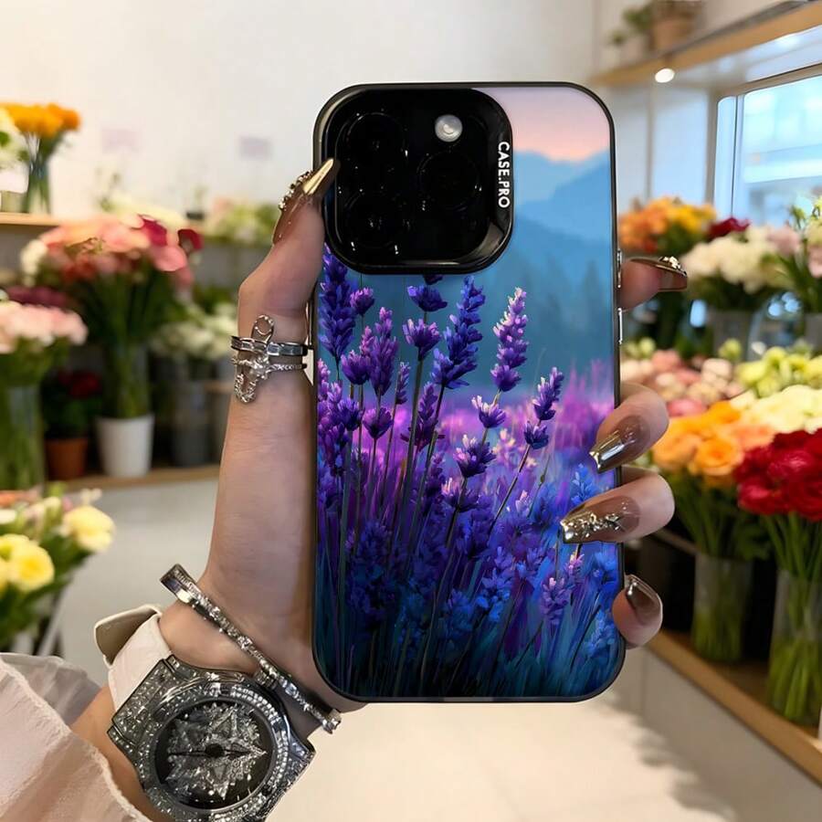 Carcasa para iPhone con diseño de lavanda púrpura y montañas al atardecer en tonos azules y rosados ideal para uso diario y ocasiones especiales Aplicable a los teléfonos de la serie Apple y Galaxy - Blanco - Ver 1